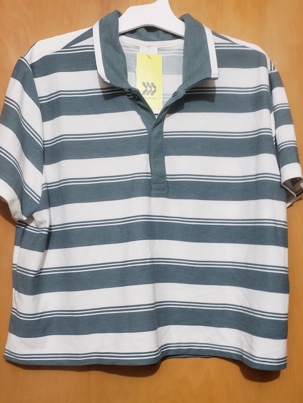 all in motion Teal-White Striped Short Sleeve Polo